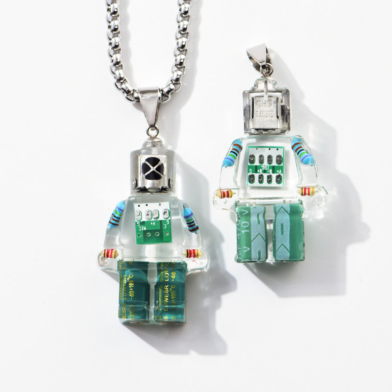 机器人朋克卡通项链机械乐高吊坠嘻哈情侣配饰项链