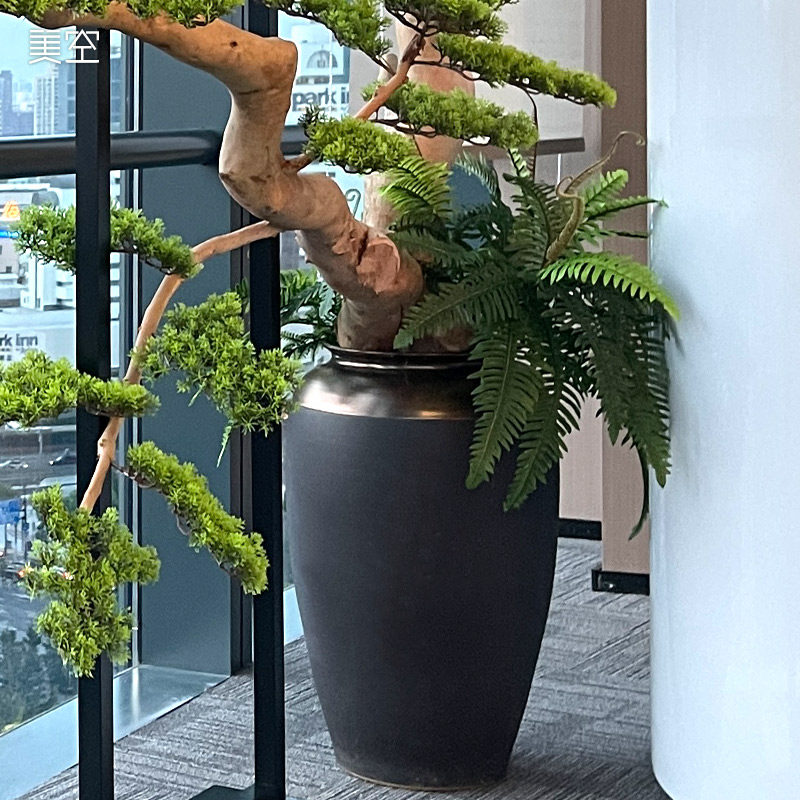 美空家居装饰绿植客厅酒店隔断屏风落地摆件新中式仿真植物盆景