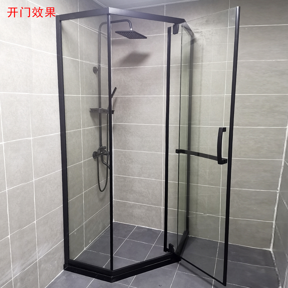 淋浴房浴室玻璃门隔断卫生间干湿分离沐浴屏不锈钢钻石简易黑色
