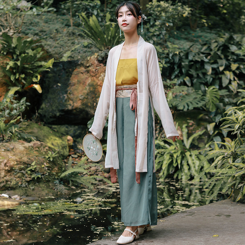 花笑汝 松杉柏 三件套装 原创汉服宋制汉元 素宋裤 长褙子吊带女夏