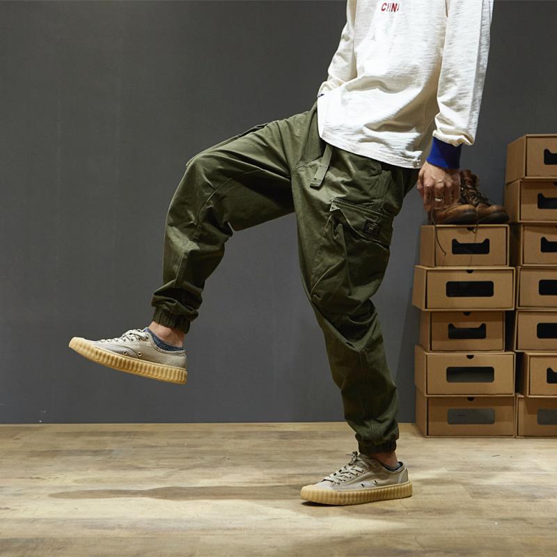 重磅厚实 纯棉斜纹帆布日系宽松工装多袋裤束腿裤小脚户外男新品