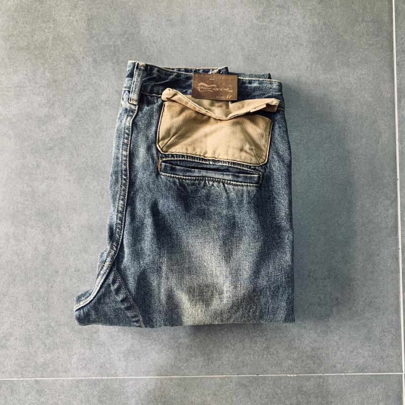 美式重磅水洗复古男款纯棉牛仔裤修身做旧直筒长裤阿美咔叽工装裤