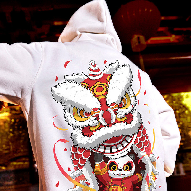 醒狮潮牌卫衣男胖子男装国潮中国国风连帽衫加卫衣