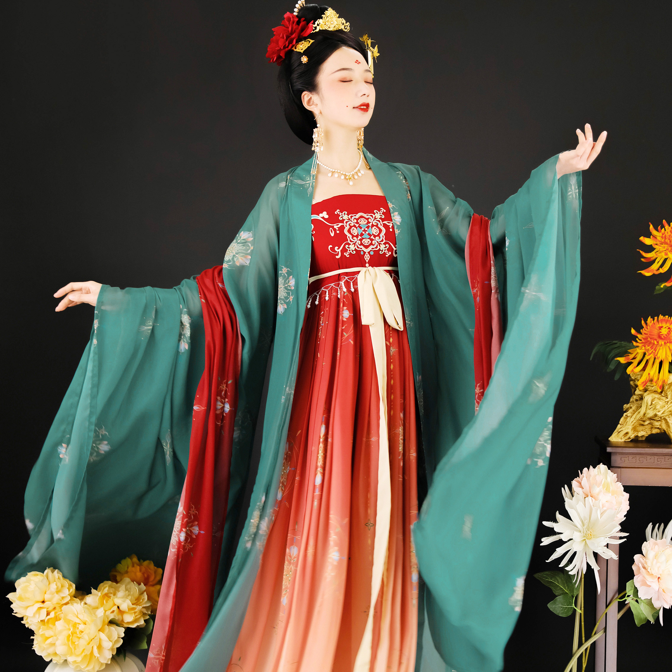 馨汉沐夕长歌原创唐制诃子裙大袖衫披帛汉服女汉服