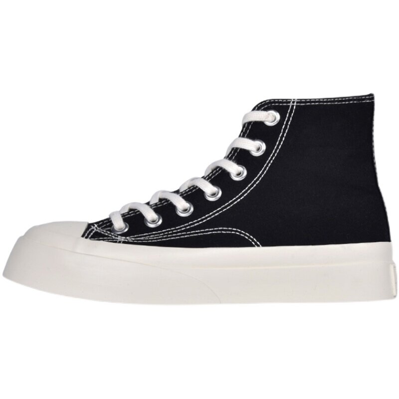 mistery思益厚底高帮帆布鞋2021夏季新款纯色大头帆布鞋