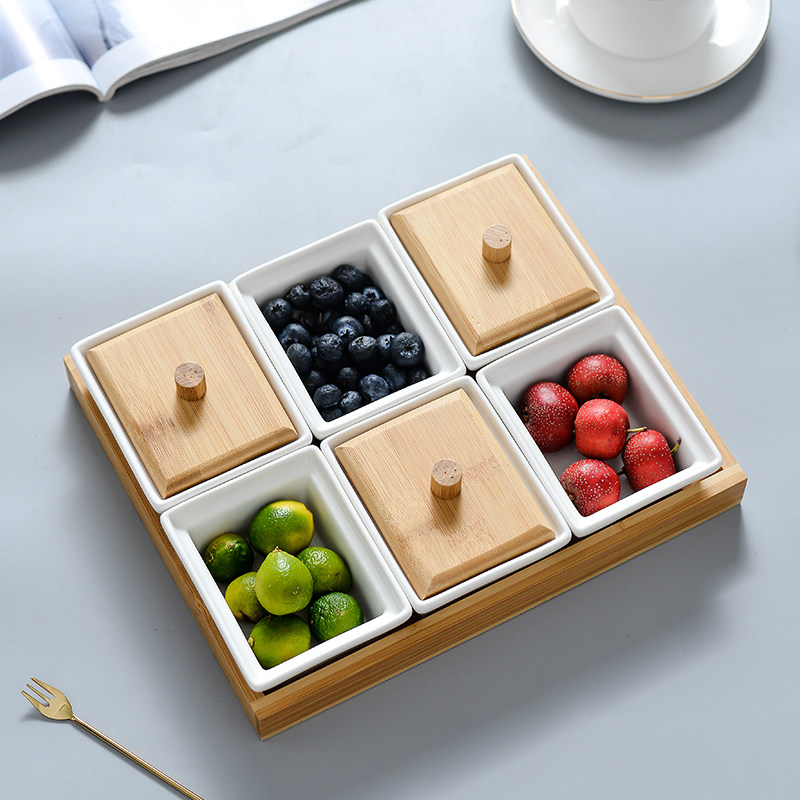 果盘原木现代家用零食食盒干果创意糖果点心果盆