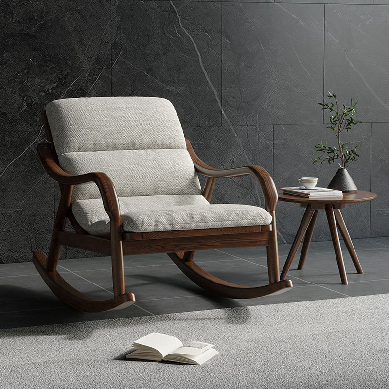 北欧实木摇椅家用单人摇摇椅轻奢沙发懒人躺椅午睡椅子阳台休闲椅