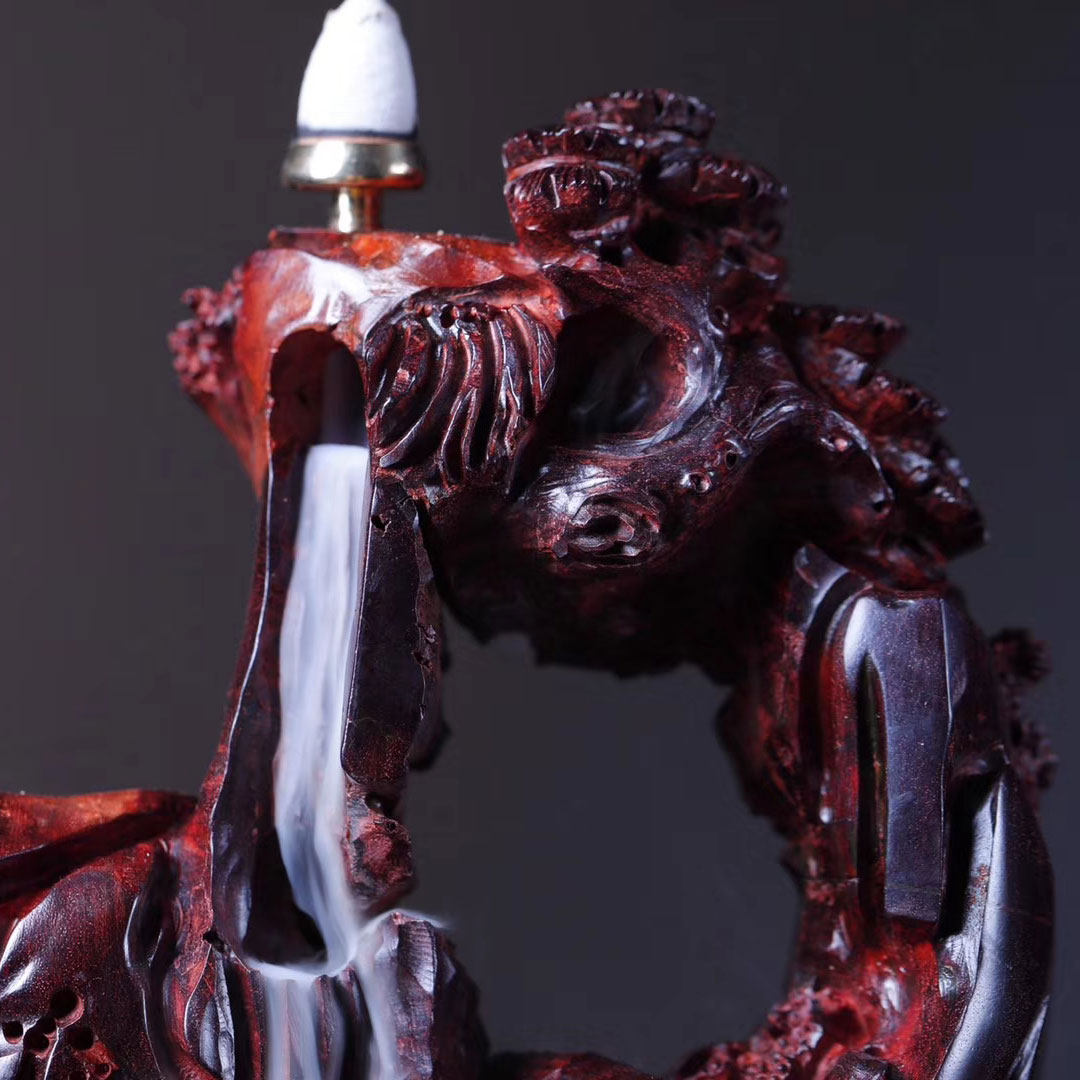 印度小叶紫檀高山流水木雕红木倒流流香摆件山水摆件