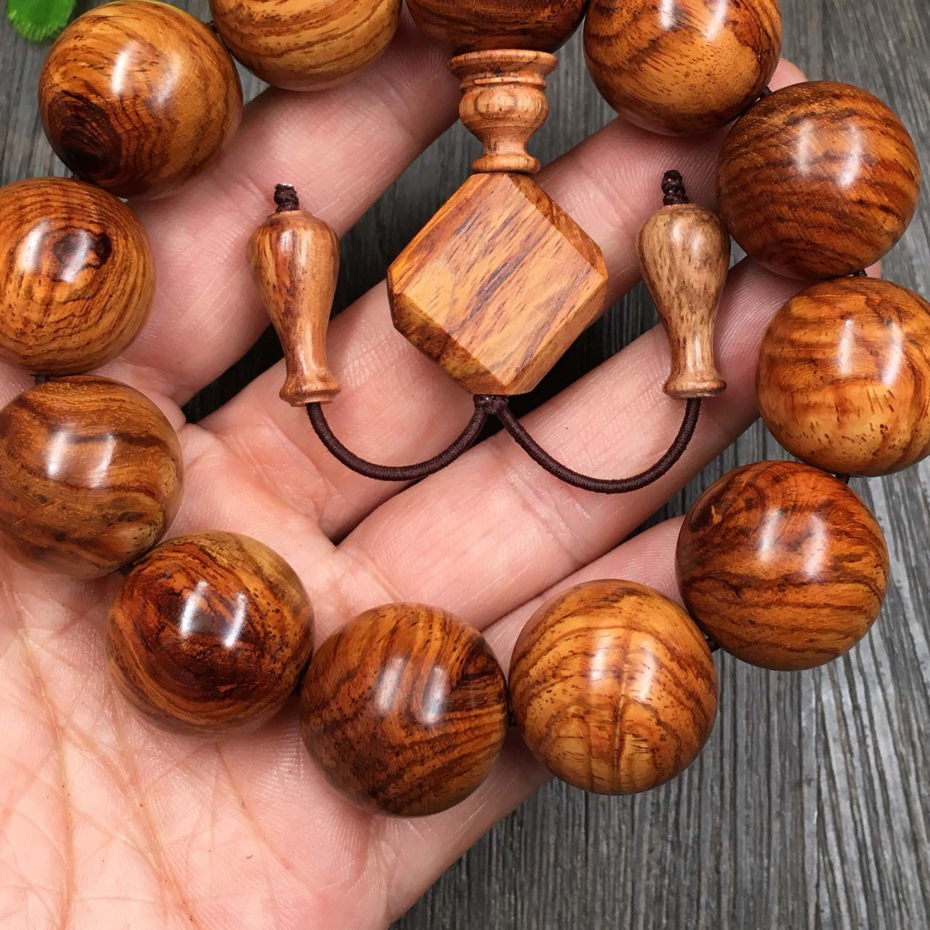 又见海南黄花梨虎皮纹手串海黄花梨念珠男士佛珠木珠手链降香黄檀