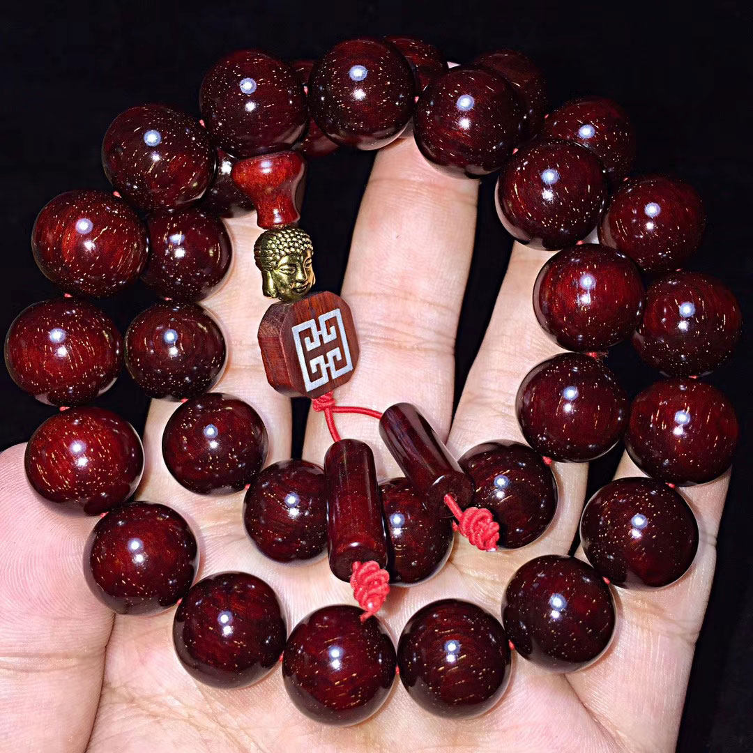 小叶紫檀手串15mm30手持念珠酒红金星手链手串