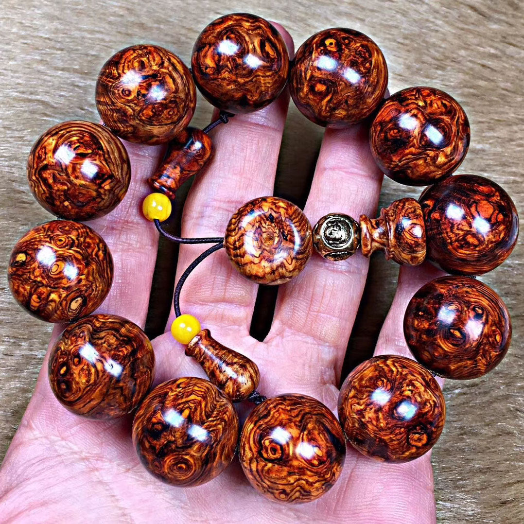 海南黄花梨手串老料油梨瘤疤秒沉水颗颗瘤疤缨佛珠手串