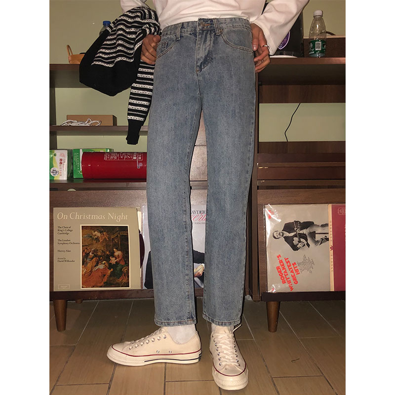 12studio 韩版ins直筒修身百搭牛仔裤男复古宽松春夏高腰九分裤潮