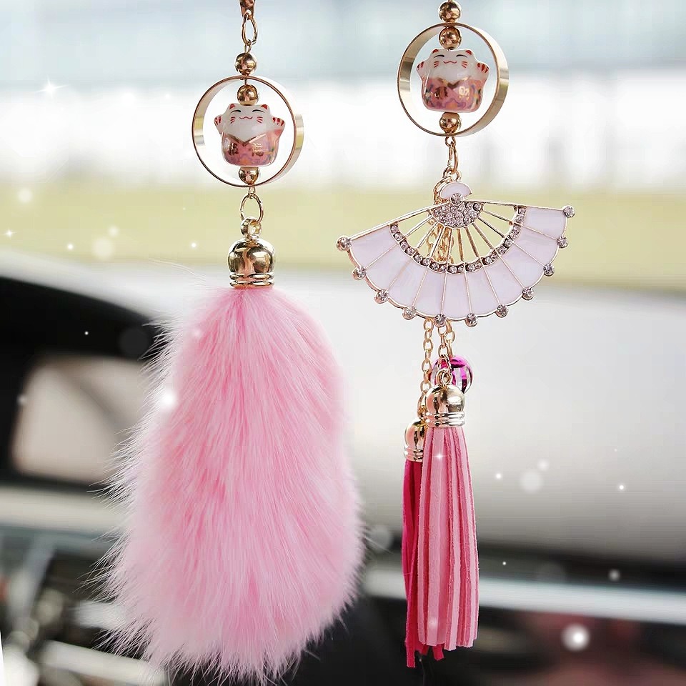 汽车饰品网红ins抖音挂坠流苏扇子挂饰挂件车挂