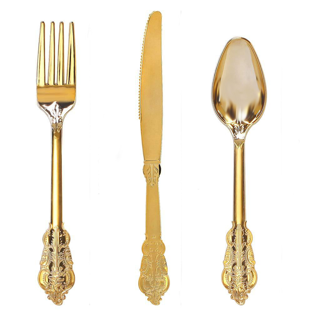 英式复古一次性塑料刀叉西餐厅三件件套牛排餐具西餐餐具套装