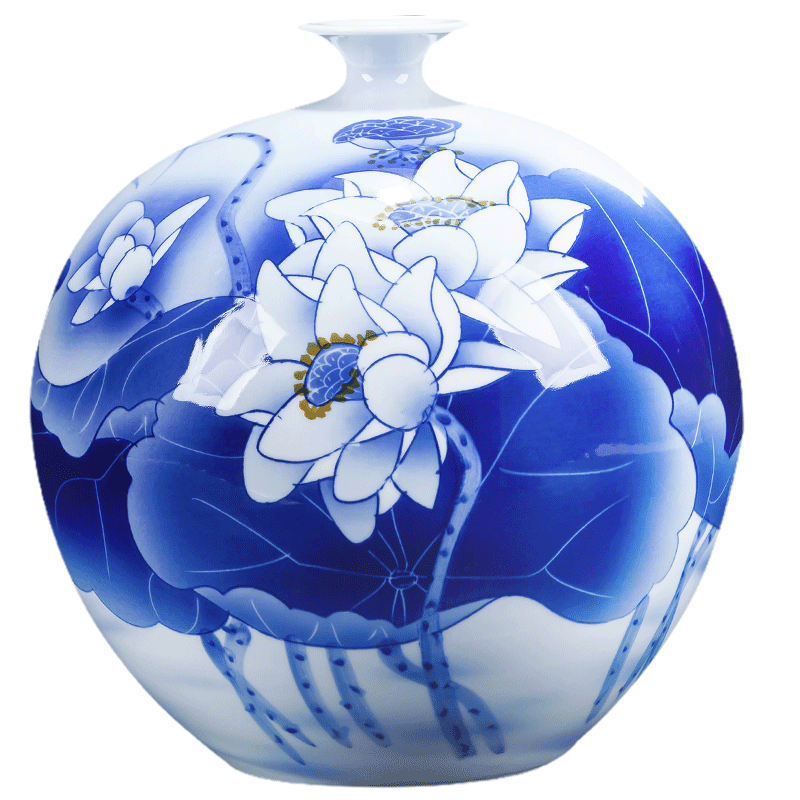 景德镇陶瓷手绘花瓶青花瓷石榴瓶中中式插花客厅家居花瓶