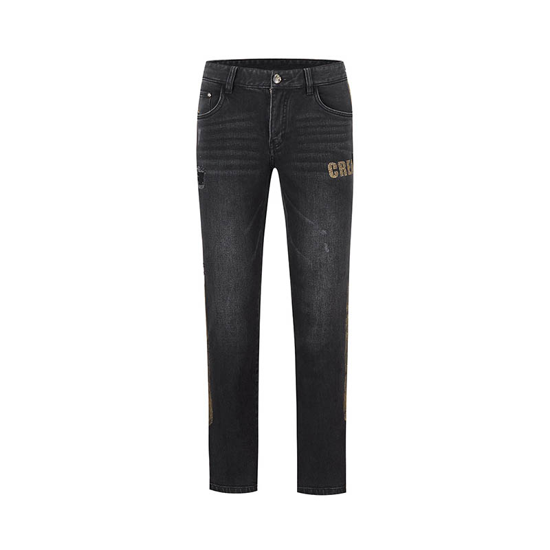 意大利CREAZIONI青蛙2020秋冬新款时尚潮流字母印花休闲牛仔裤男