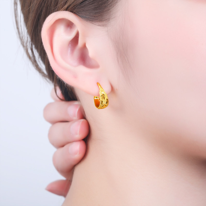 千禧之星黄金耳环圆圈女款满天星耳饰磨砂耳钉999足金新款 送妈妈