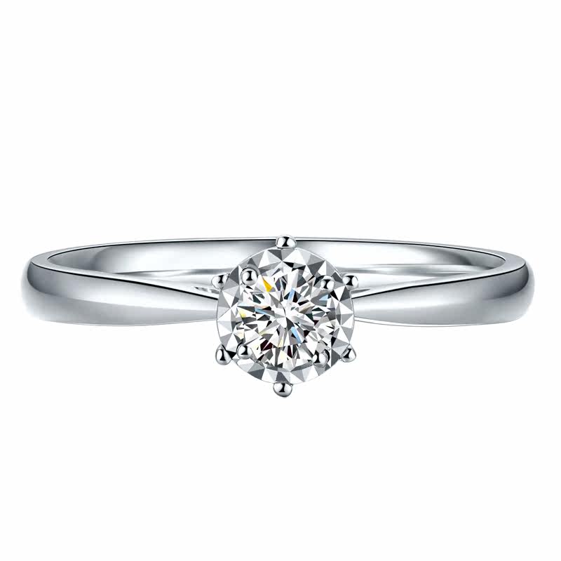 千禧之星 18金钻石戒指女款求婚结婚钻戒单钻六爪车花砖戒送女友