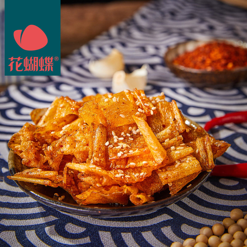 花蝴蝶蒜香味豆皮130g蒜蓉好吃不胖零食大辣条萍乡湖南麻辣包邮