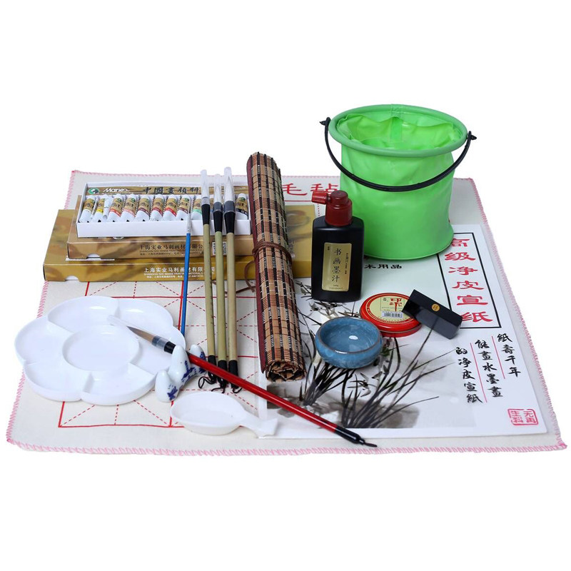 国画套装工具中国画用具儿童全套毛笔水墨画12色国画颜料