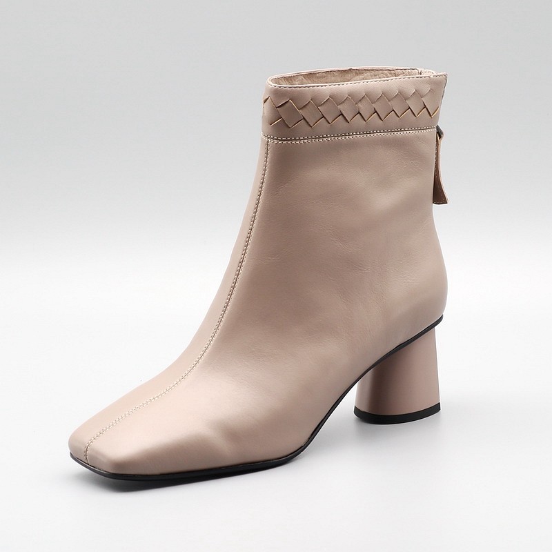 kisscat接吻猫2021秋冬专柜正品粗跟羊皮后拉链女短靴ka2188151