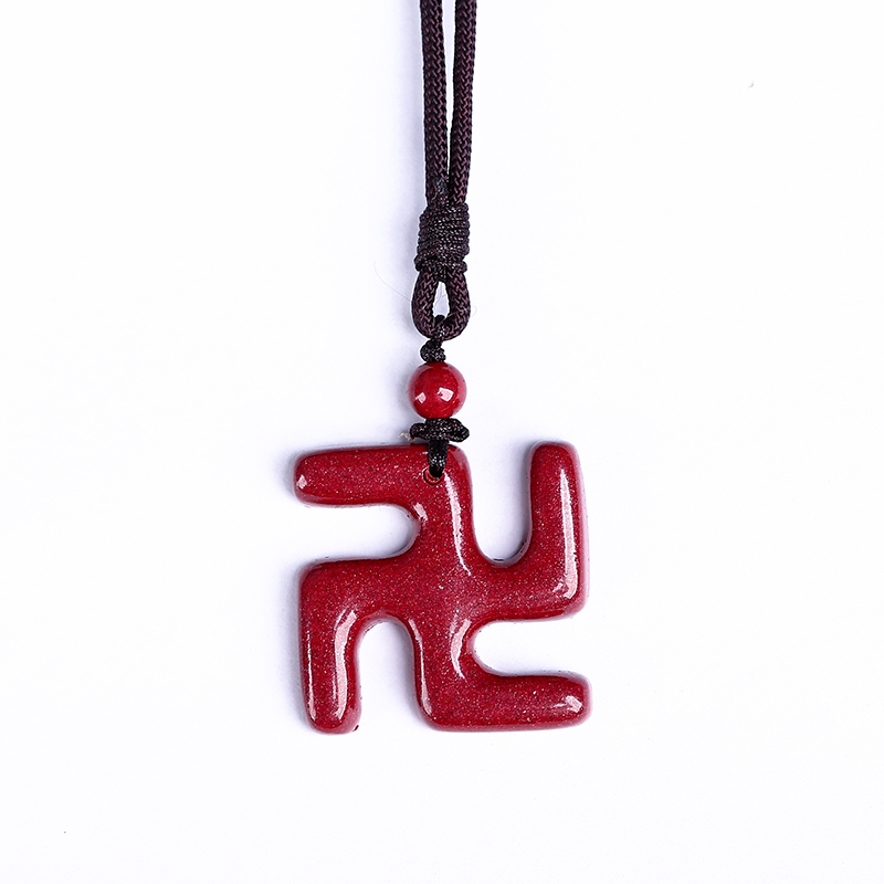 藏传佛教万字符吊坠原矿石朱砂卍吉祥护身挂件饰品紫金砂平安如意