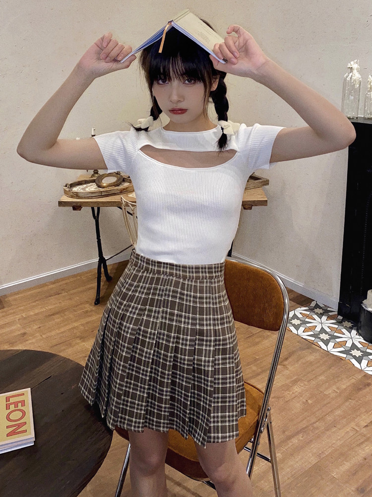 格子学院学生伞裙百褶制服jk风裙百搭半身半身裙