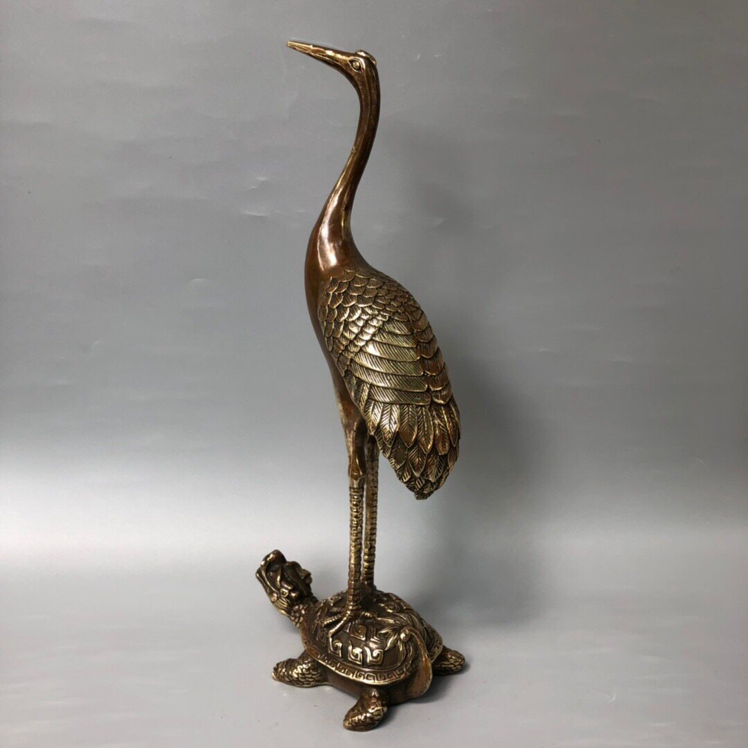 纯铜龟鹤仙鹤摆件龟鹤延年长寿龟单鹤踩龟家居客厅装饰品祝寿礼品