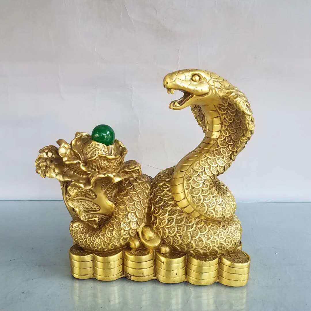 生肖蛇摆件开光纯铜金蛇吐珠招财金钱蛇家居客厅风水工艺礼品摆设