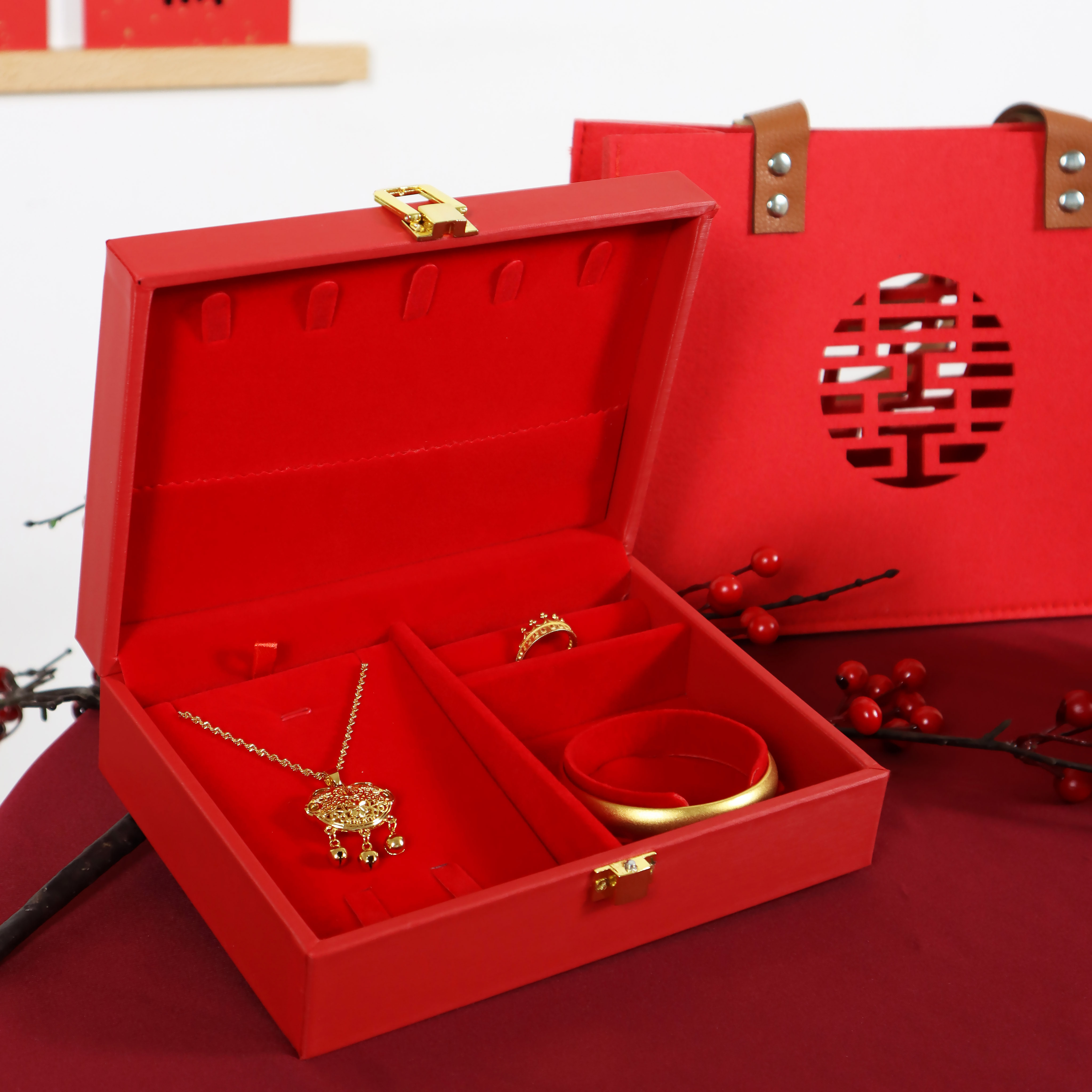 三金首饰盒结婚提亲订婚彩礼套装礼盒黄金饰品首饰盒