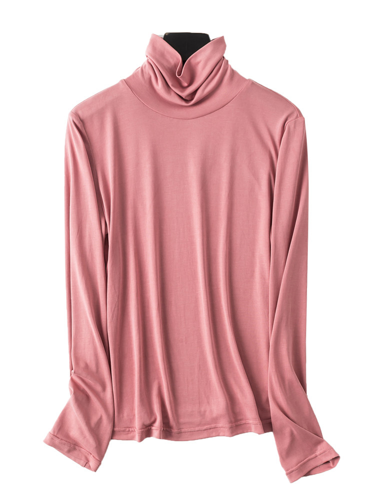 【t恤】海尼砂洗莫代尔棉修身上衣女秋季圆领套头打底衫长袖