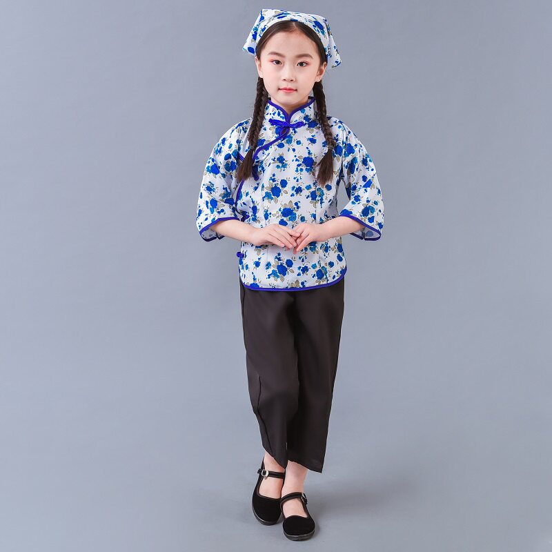 儿童女童村姑采茶秧歌服女舞蹈农民阿宝阿庆嫂民族服装