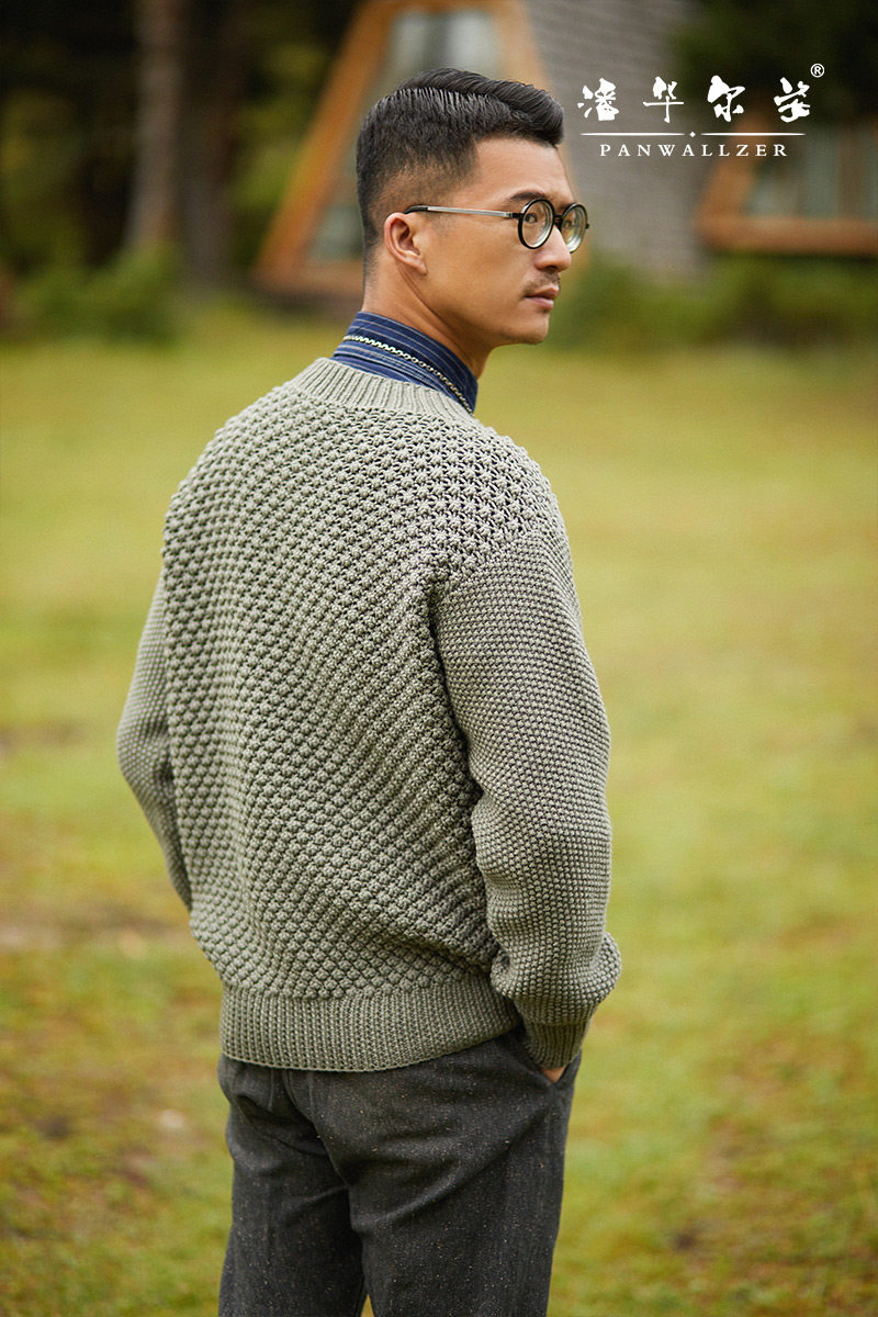 毛衣小哥原创设计纯手工编织毛衣男装手作菠萝格圆领高端定制毛衫