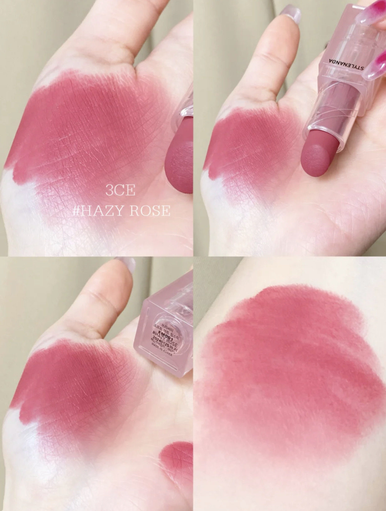 3ce透明口红亚克力哑光雾面唇膏#hazyrose春日唇膏