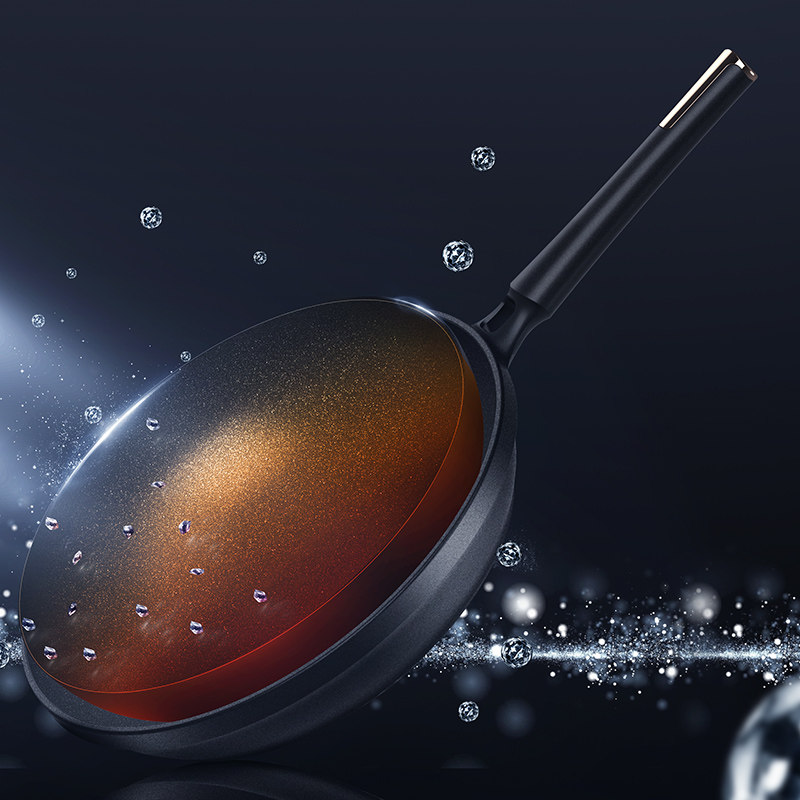 九阳晶钻耐磨不粘锅炒锅家用燃气灶专用煤气灶适用炒锅