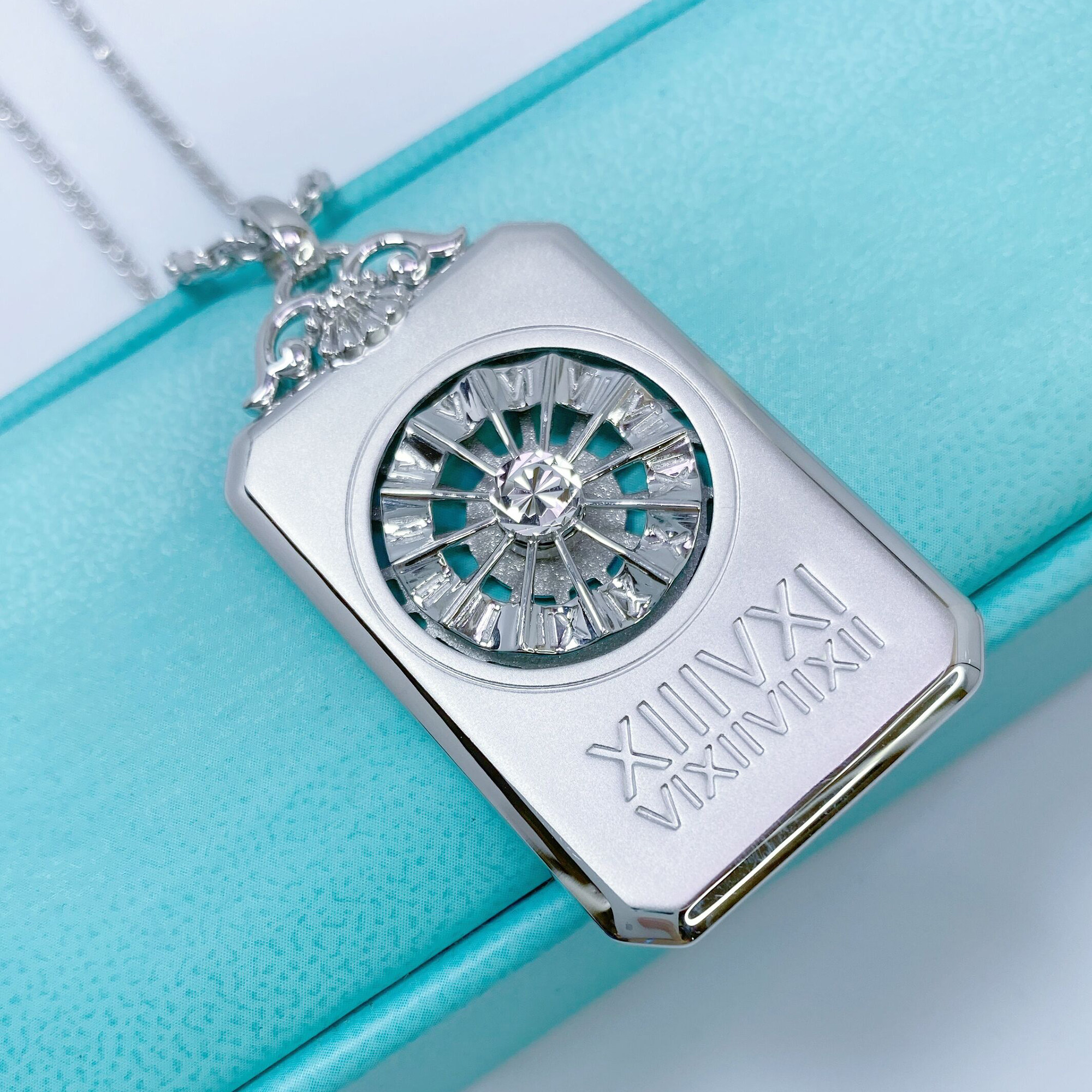 时来运转吊牌罗马方牌纯金正品pt950男士数字铂金颈饰