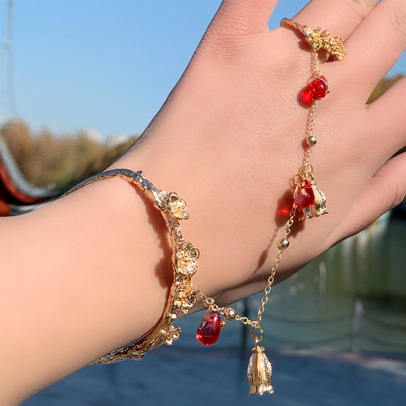 古风铃铛戒指一体手镯汉服手饰开口手链