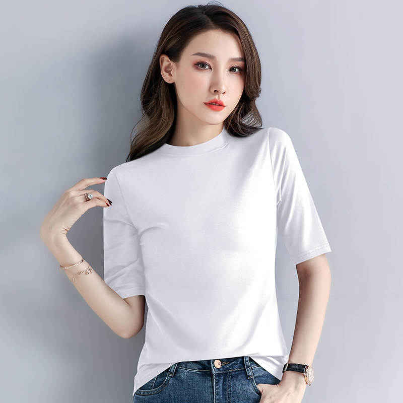 修身中袖上衣女纯棉紧身t恤七分袖早春轻熟设计感小众内搭半袖薄