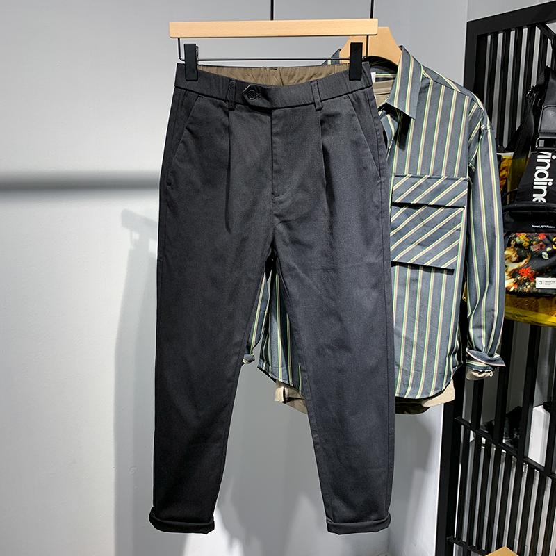 K9000男士休闲裤 2021春秋磨毛裤子宽松小脚裤设计款潮流青年长裤