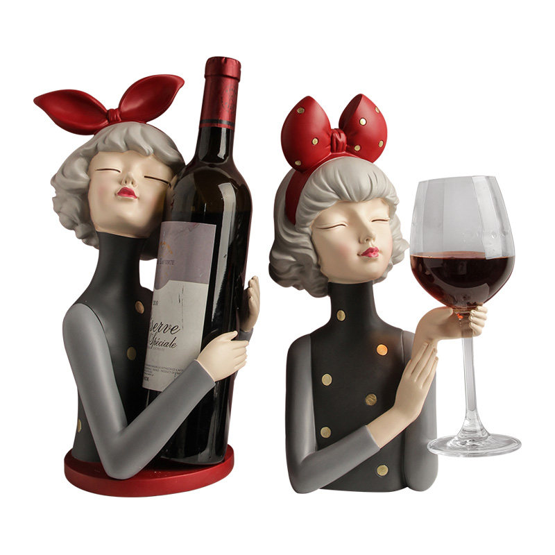 北欧轻奢创意红酒女孩摆件家居酒柜装饰品乔迁摆件