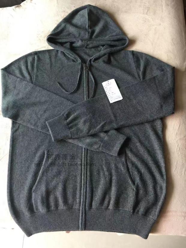 e100%纯羊绒男士帽衫羊绒衫单股薄款400克 110码