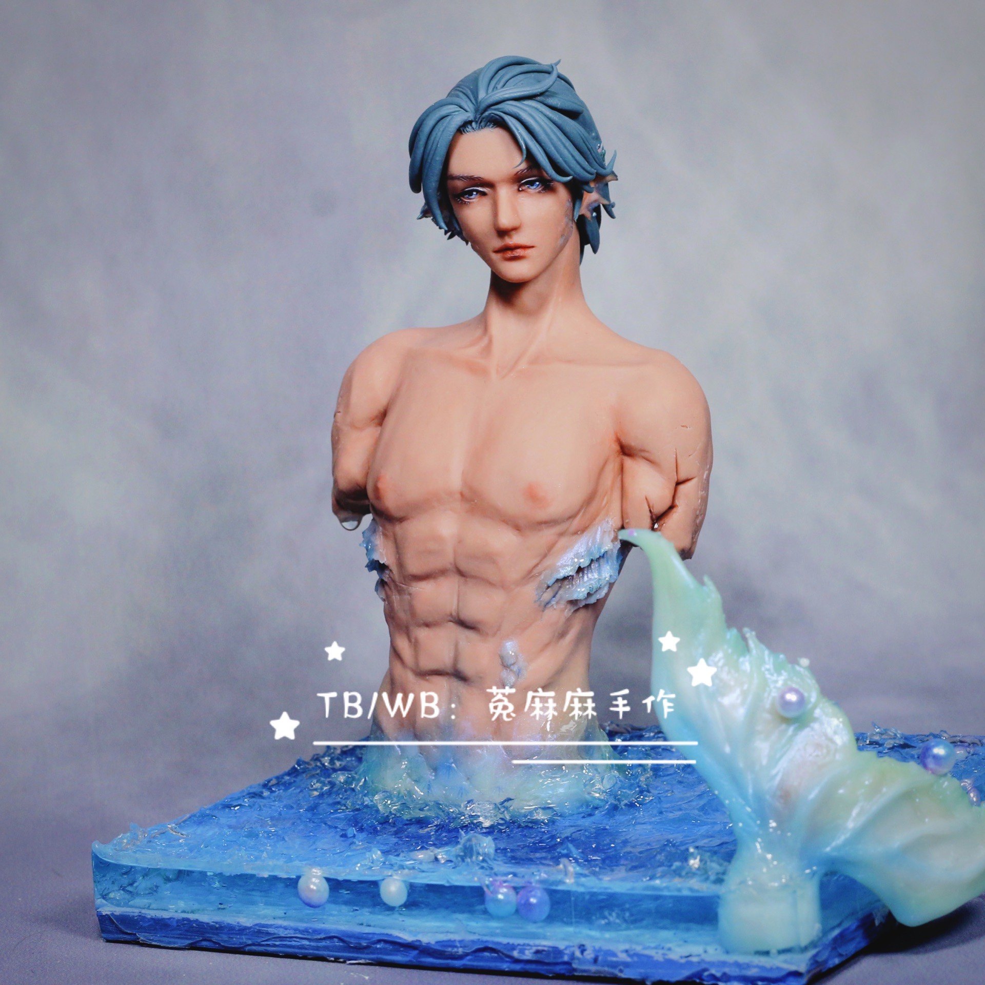 非卖品麻麻手作软陶自设正比男鲛人胸像定制动漫游戏手办