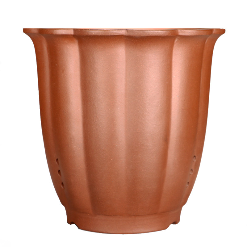 花盆紫艺紫砂兰花专用高深多瓣三色可透透气花盆