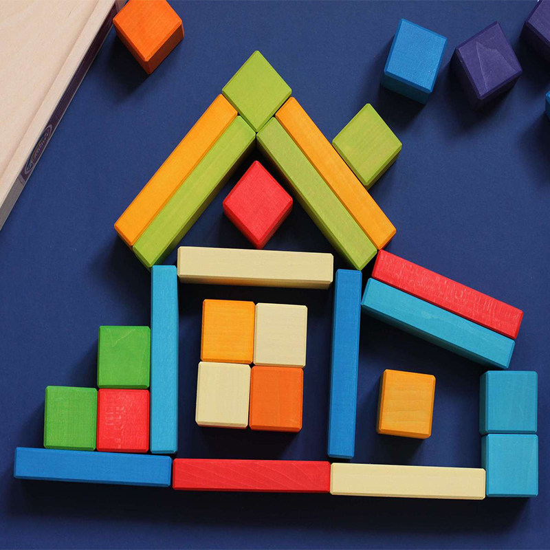 俄罗斯进口skandico手工木制彩虹方块积木拼搭正方形木质积木