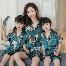 亲子装睡衣套装夏新款一家三口冰丝棉短袖两件套母子母女家居服 亲子装睡衣套装夏新款一家三口冰丝棉短袖两件套母子母女家居服