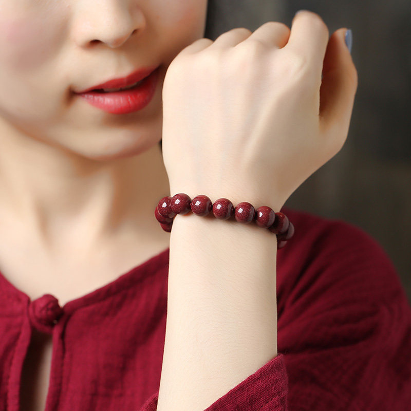 朱砂手串原矿高含量紫金砂晶体手链男女款本命年护身转运平安饰品