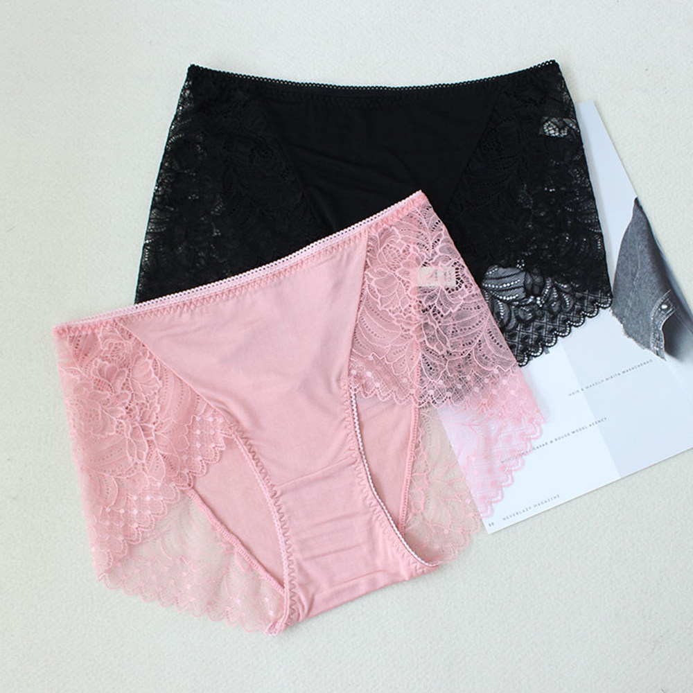 真丝内裤女无无痕透气性感诱惑蕾丝中腰镂空内裤
