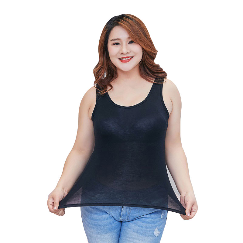 大码250斤女士背心罩杯一体免穿文胸莫代尔吸汗加肥加大打底吊带