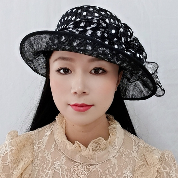 英式名媛菲律宾麻纱帽子女士时尚卷边宽檐遮阳帽帽子