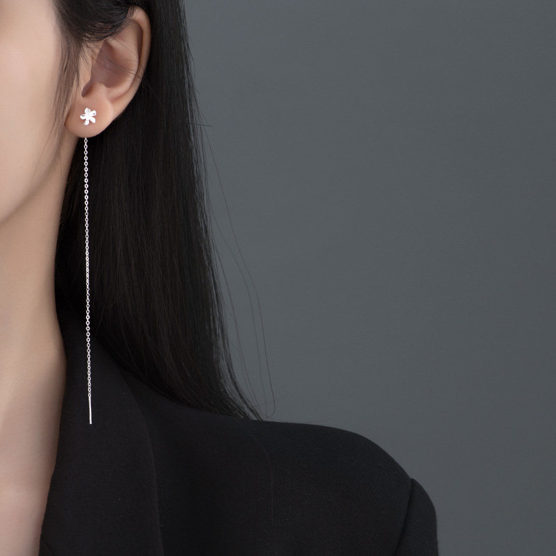 s925纯银流苏樱花耳线女士2023年新款高级轻奢耳线